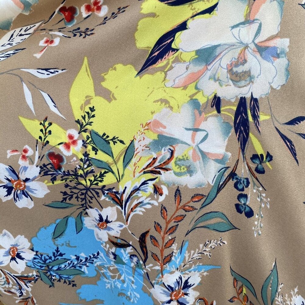 Nicole Miller Studio Floral Shift Dress 12 Taupe Multi Off Shoulder Ties Career - Picture 5 of 12